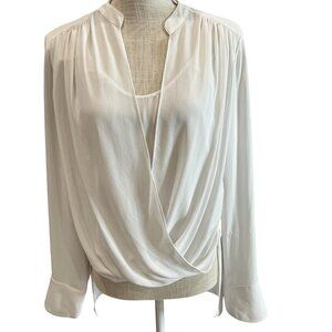 BCBG Max Azria White Long Sleeve Draped Blouse Size M